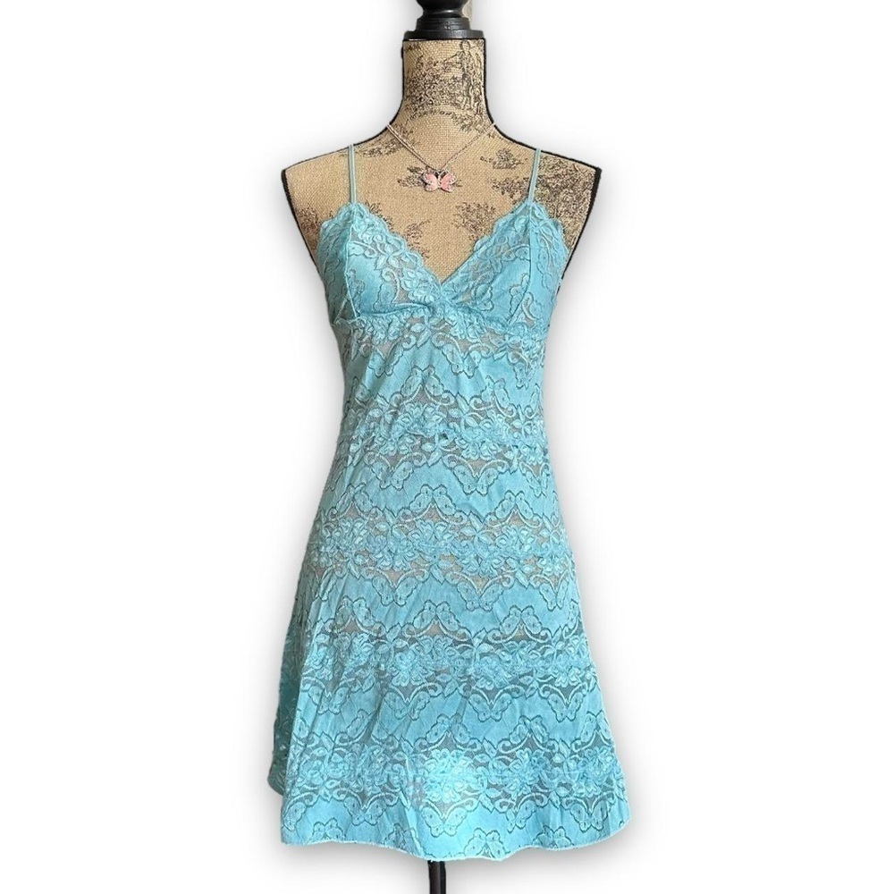 ⚡️10$ sale⚡️ Y2K La Vie En Rose Blue Lace Babydoll Mini Dress Size M